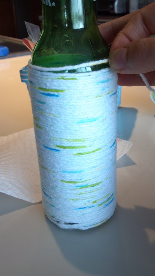 Wrap yarn around a bottle
