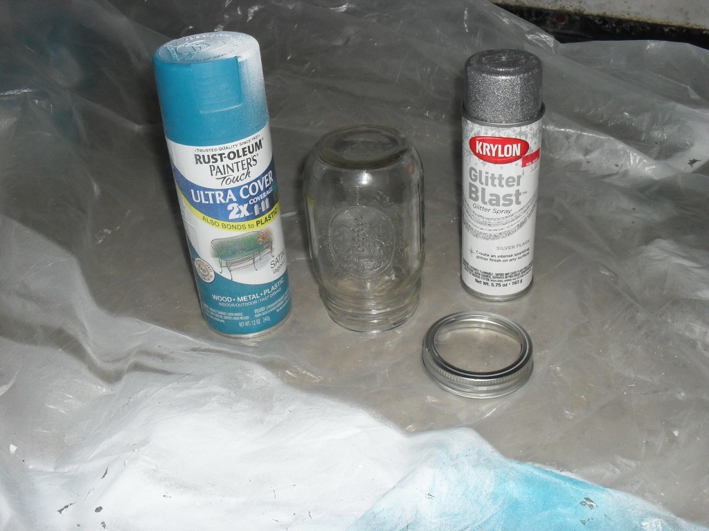 spray painting a mason jar