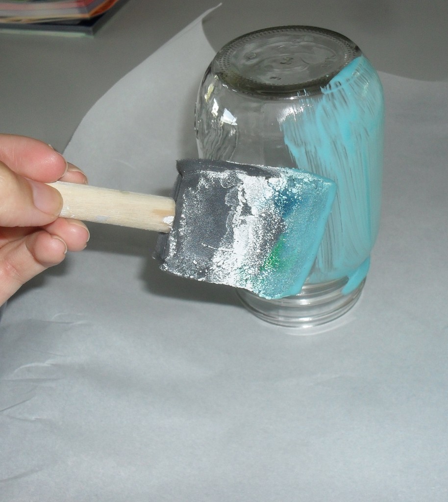 Baked mason jar using modge podge and food coloring