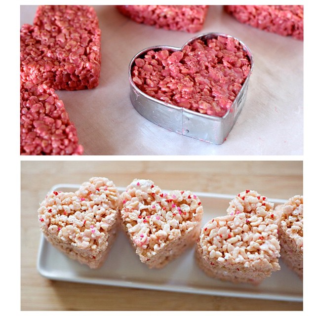 Food coloring and cookie cutters make Rice Krispie Hearts