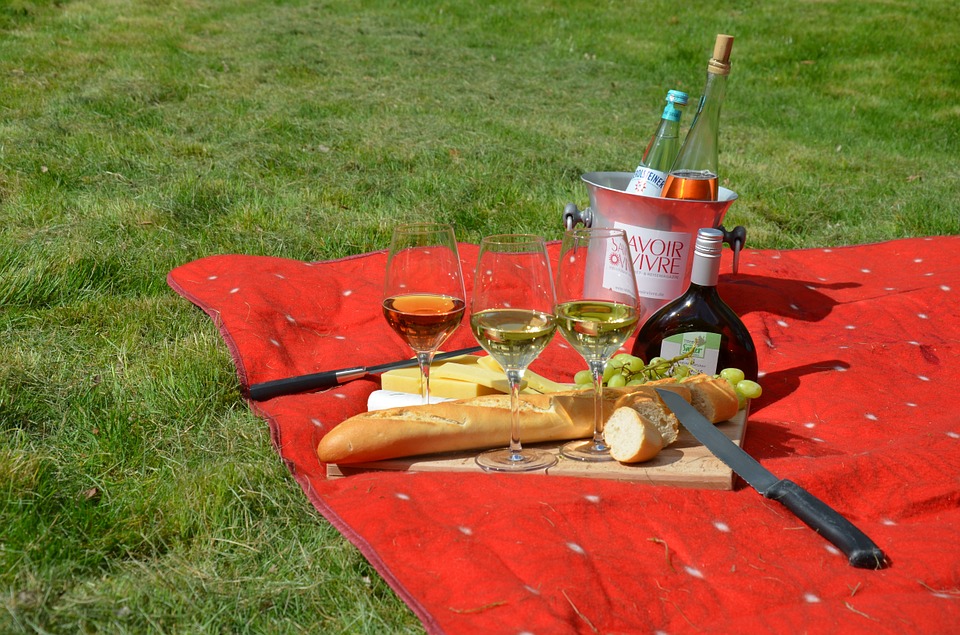 The Perfect Picnic outside wine and blanket