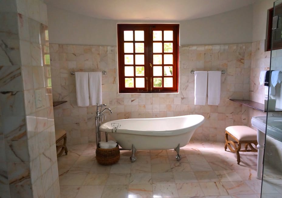 Marble Flooring bathroom tan bathtub