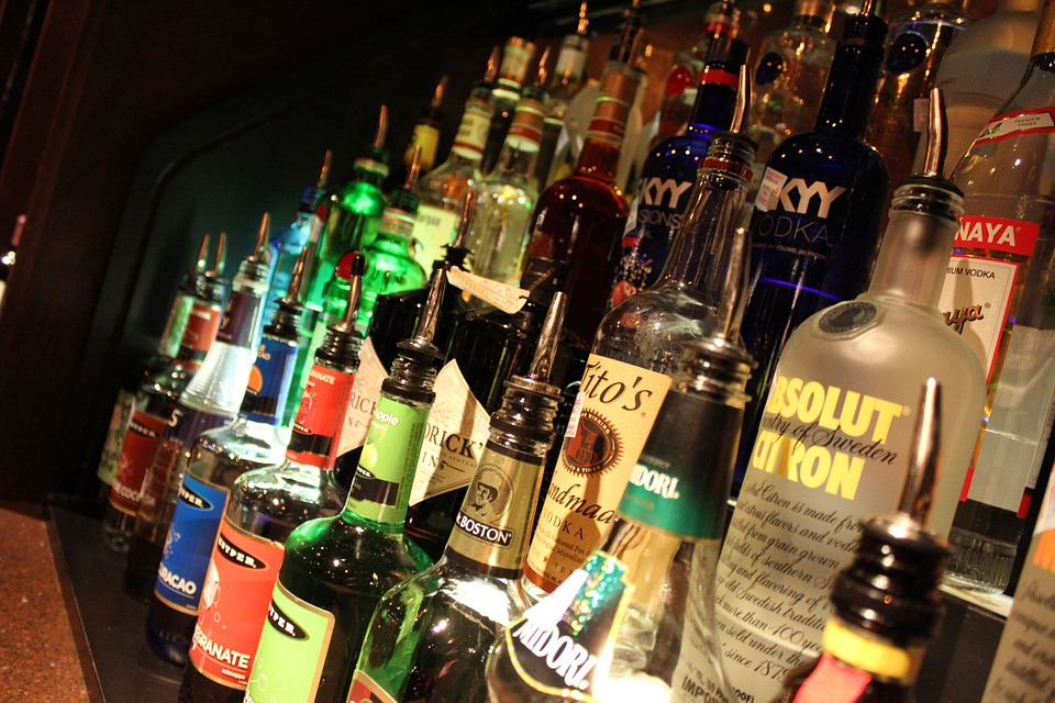 Hangovers booze on the bar of liquor