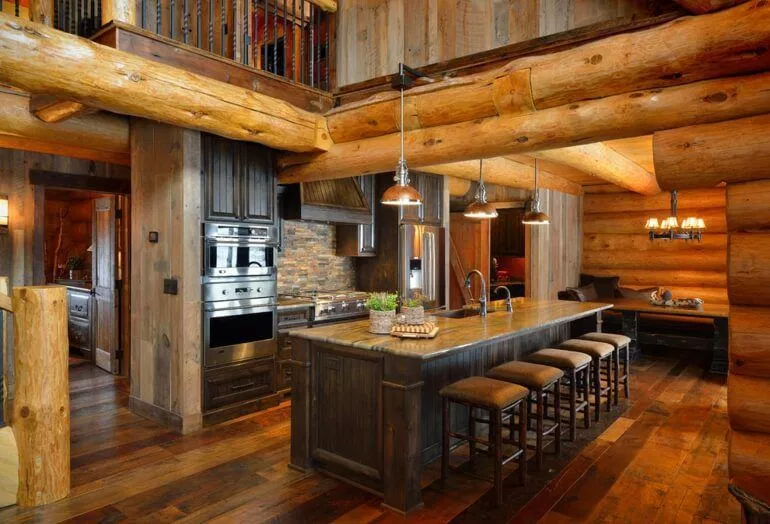 Kitchen design with rustic wood
