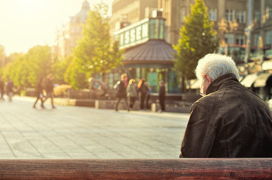 Alzheimer’s Disease man on bench alone