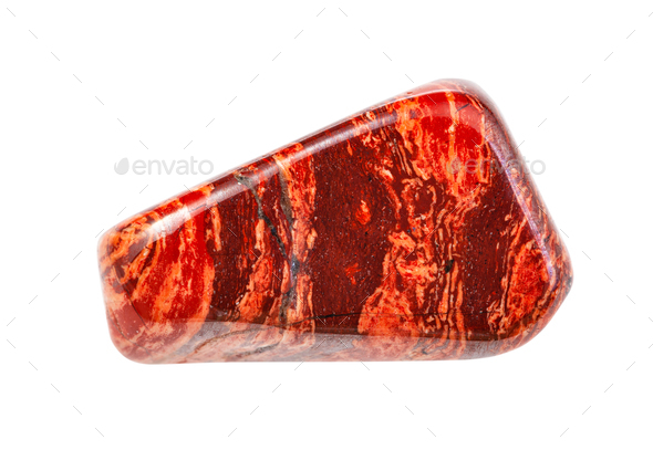 red brecciated jasper gem stone isolated on white