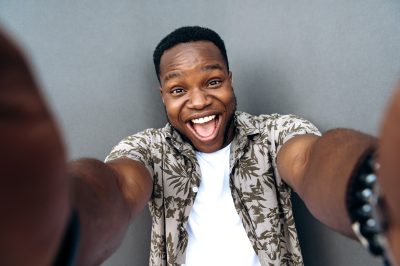 phone selfie african american man guy handsome portrait smile