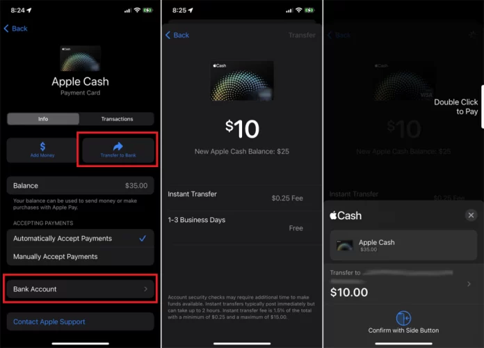 How to transfer Apple Cash to bank
